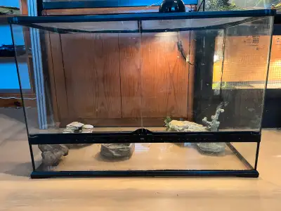 40 gallon front opening exo terra reptile enclosure with light water bowl and accessories The lid is...