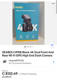 HEABOLI HP88 Black 4K Dual Front And Rear Wi-Fi GPS High End Das