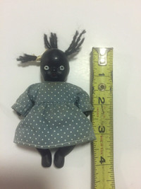 Vintage 4” Black Bisque Baby Doll