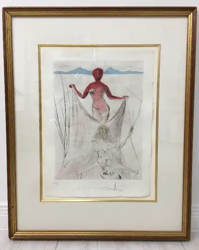 Limited Edition Signed Dali original art Woman Holding Veil, View more