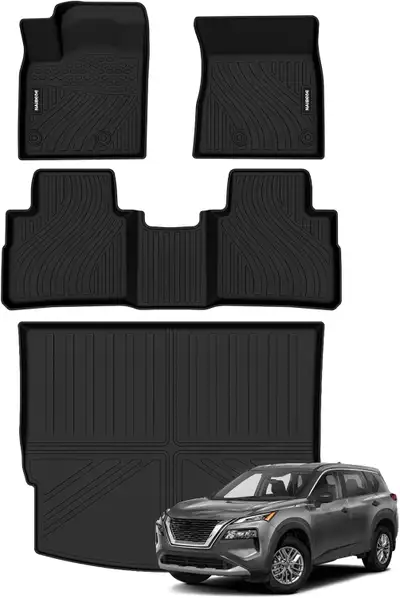 Floor Mats & Cargo Liner for Nissan Rogue 2021–2026 (Not Rogue Sport) – All Weather TPE Dual Anti-Sl...