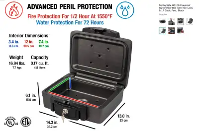 SentrySafe H0100 Fireproof & Waterproof Boxes with Key Locks, View more