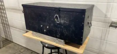 Light weight metal cargo box for the back of a snowmobile. I used it for hauling my ice fishing auge...