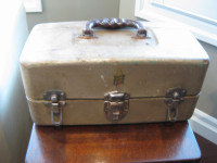 Vintage Three Tray Metal Fishing Tackle Box with Formed Handle