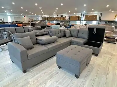 6 Seater L-Sectional Sofa Set + Storage Ottoman | Premium Fabric, View more