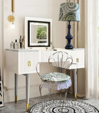 ~ 3 Matching Set - Beautiful Vanity Stool, Table Lamp, Flower ~
