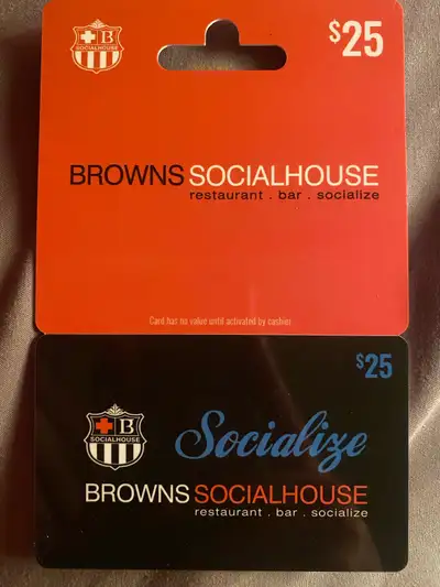 2 x $25 Gift Cards - Browns Social House and Hudsons, View more