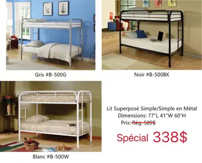 LE PLUS BAS PRIX!!! DES LIT SUPERPOSE EN LIQUIDATION!!!, View more