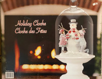 Holiday Cloche Snowman & Kids Beautiful glass and Porcelain
