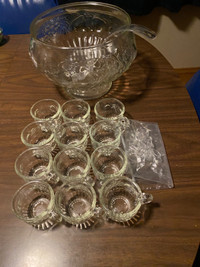 Punch bowl and glasses with hooks and ladle