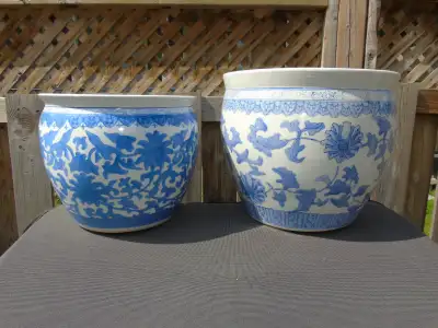 12 and 14 inch Blue and White Chinese porcelain plant pot, View more
