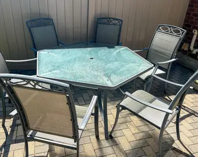 Outdoor Patio Dining Set + Lounge Chair – Glass Table & 6 Chairs, View more