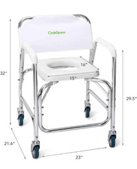 OasisSpace Rolling Shower Chair 400 lb, Rolling Commode Transpor