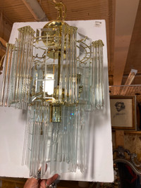 Lustre vintage luminaire lampe cristal laiton 1980