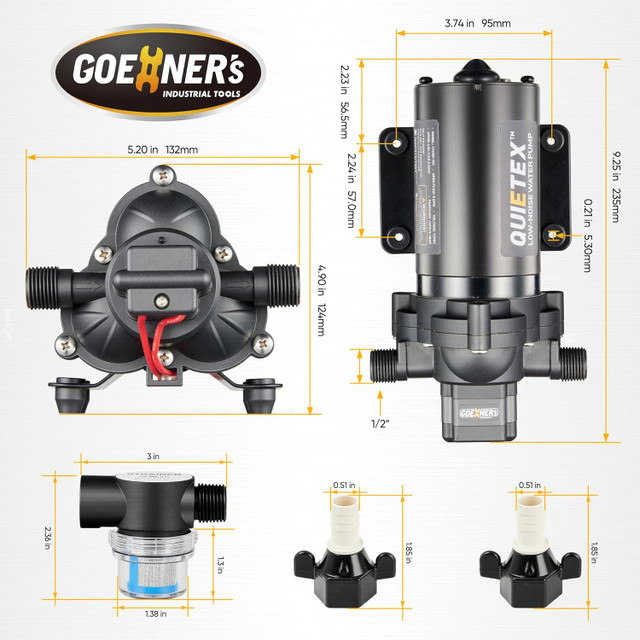 12V DC RV Water Pump, 5 GPM 45 PSI, Ultra-Quiet Diaphragm with S in Outdoor Tools & Storage in Oshawa / Durham Region - Image 2
