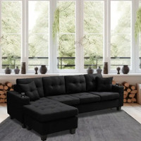 New Elegant Black 2 Pc Reversible Sectional Fabric Sofa In Sale