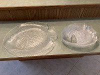 Glass seafood serving platter and four dishes