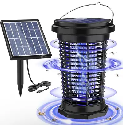 Solar Bug Zapper Light Dual Panel USB Rechargeable Indoor , View more
