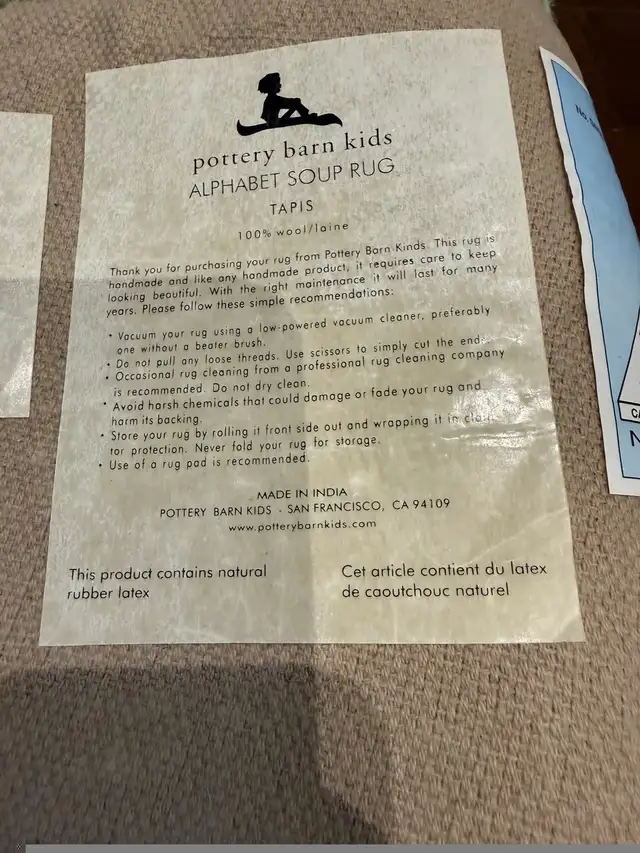 Pottery Barn Kids 5’ Wool Round Rug - Alphabet Soup in Rugs, Carpets & Runners in Markham / York Region - Image 5