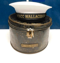 VINTAGE RCSC WALLACEBURG SEAMAN'S CAP WITH METAL HAT BOX