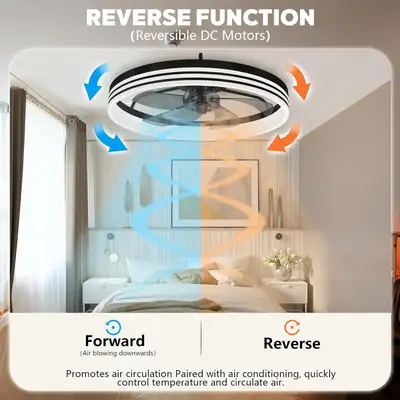 Modern Flush Mount Ceiling Fan with Light & Remote – 19.7" Low P, View more