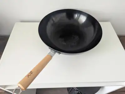 Steel wok with wooden handle, View more