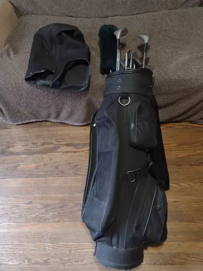 Have 2 sets of golf clubs RH swing with bag, some balls and tees. Black set has 14 clubs mostly Wils...