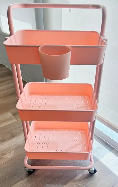 SOFT PINK 3 TIERED, ROLLING STORAGE CART - LIKE NEW, View more
