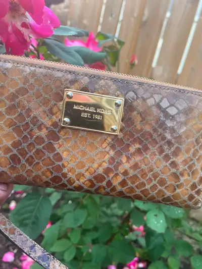 MICHAEL KORS SNAKESKIN EMBOSSED BRONZE LEATHER WALLET WRISTLET S, View more
