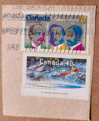 1 symmetrically cancelled Composers edition 17c stamp - Lavallee, Routhier, Weir. 2 used, uncancelle...
