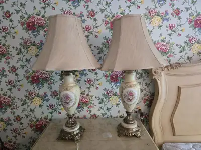Vintage Floral Porcelain Urn Table Lamps (Pair), View more