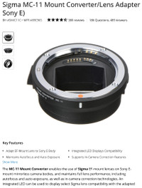 SIGMA CANON EF TO SONY E MOUNT ADAPTER