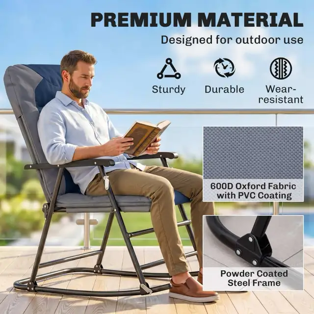 Folding Rocking Chair， Padded Rockers with Armrest in Patio & Garden Furniture in Markham / York Region - Image 8