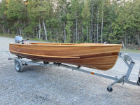 Giesler French River cedar boat, with motor and trailer
