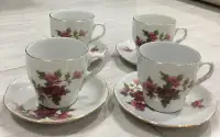 Vintage fine porcelain tea/coffee cups and saucers,set of 4