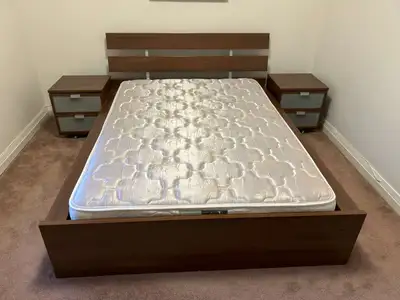 IKEA HOPEN Full Size Bed with 2 Night Stands & Simmons Mattress, View more