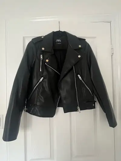 New Never Worn Zara Moto Jacket Faux Leather Black, View more