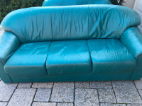 Green leather 3-seater sofa