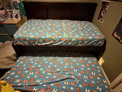 Hi for sale I have a gently used Beckford Daybed/Trundle Twin size bed with mattresses. Purchased br...