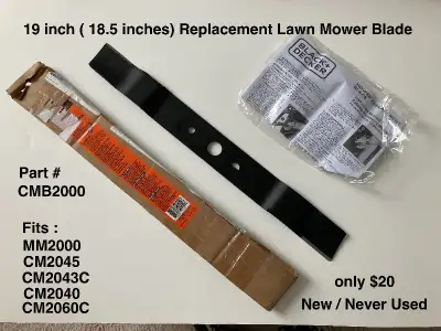 Black + Decker Lawn Mower Blade : - Replacement 19 inch Blade (18.5 inches) - new / never used - par...