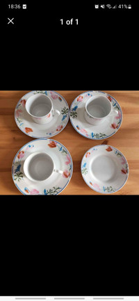 White Floral 3 Tea Cups & 4 Plates Set