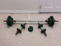 Beginner Weightlifting set (barbell, dumbbells, weight plates)