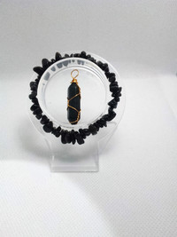 Collier genuine black onyx double point pendant bracelet set new