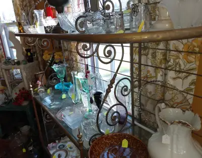 Lg Antique French Baker's Rack - Iron & Brass w Glass Shalves, View more