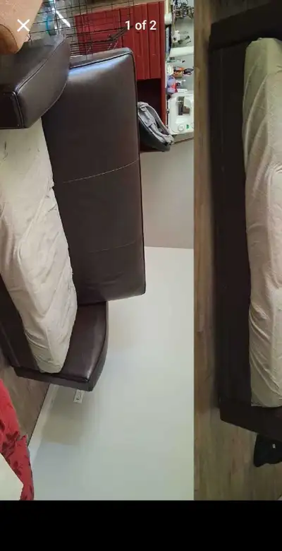 I'm offering a free leather couch. Please note that the seat cushions have unfortunately become gumm...