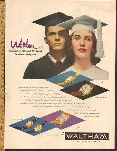 1948 large color magazine ad for Waltham Watches, View more