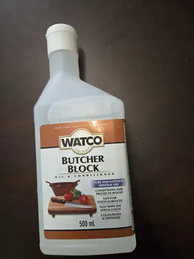 I'm selling a bottle of Watco Butcher Block Oil & Conditioner, perfect for maintaining and protectin...