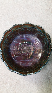 PANTHER BLUE 5 INCH CARNIVAL GLASS BERRY BOWL