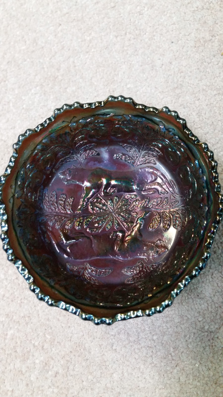 PANTHER BLUE 5 INCH CARNIVAL GLASS BERRY BOWL in Arts & Collectibles in Regina