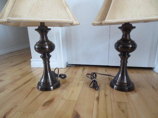 Two Metallic Table Lamps, square sell inverted corner lamp shade in Indoor Lighting & Fans in Timmins - Image 2